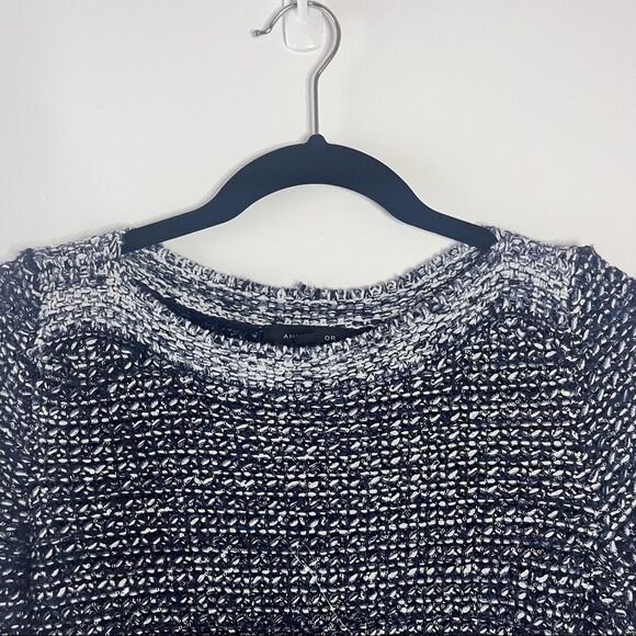 Ann Taylor Blue Sequin Glitter Sweater with Fringe Sleeves & Hem - Picture 6 of 8